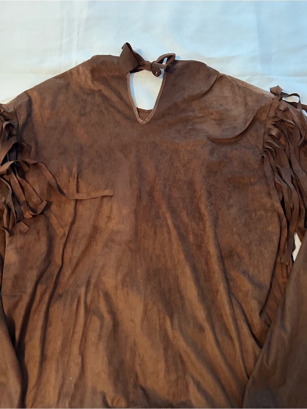 Adult Native American Indian faux suede costume Halloween shirt with fringe. OS - Picture 9 of 10